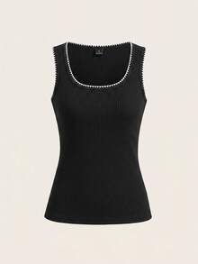 SHEIN EZwear 女款 2 件組方領背心－白色與棕色；貝殼刺繡；適合上班/約會；海灘/學校 - 彩色 - 查看 4