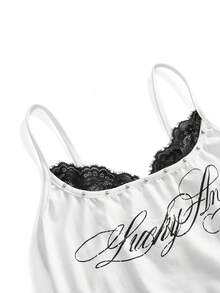ROMWE Women's Vintage Hot Girl Y2K 2 In 1 Lace Patchwork Tank Top - White - View 3