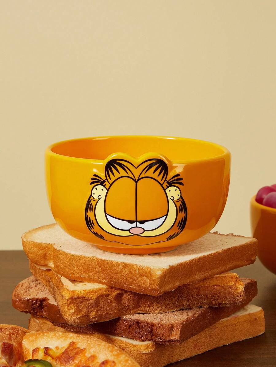 GARFIELD | SHEIN 1个直径4.8英寸/12.2厘米的可爱卡通人物图案谷物碗,15.22盎司/450毫升深汤碗,陶瓷甜点碗,适用于沙拉、意大利面、燕麦片、拉面,可用于微波炉和洗碗机,猫咪图案。 - 橘色 - 查看 1