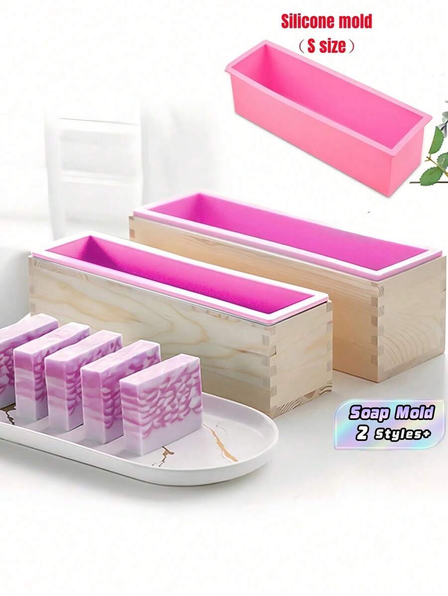 1PC 硅胶木纹长方形香皂模具 - 粉色 - 查看 1