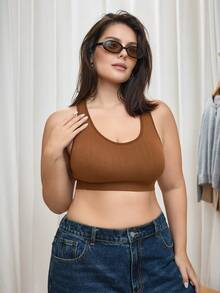 Bralution Brown High Elasticity Padded High Coverage Textured Back-Flattering Wearable Sports Casual Plus Size Women's Sports Bra - Brown - View 6