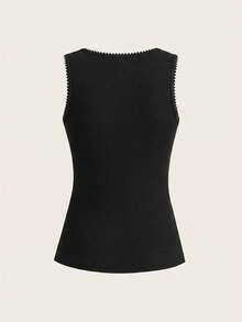 SHEIN EZwear 女款 2 件組方領背心－白色與棕色；貝殼刺繡；適合上班/約會；海灘/學校 - 彩色 - 查看 3