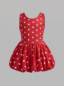 SHEIN Young Girl Cute Summer Pink Knit Patchwork Hollow Out Sleeveless Dress With Bow - Red - View 7