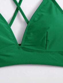 Swim Basics Atasan Bikini Wanita untuk Liburan Pantai Musim Panas dengan Tali Silang di Belakang - Hijau - View 5