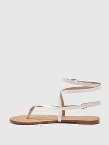 CUCCOO BIZCHIC Women's Square Toe Rhinestone Ankle Strap Sandals For Christmas Summer Shoes - White - View 9