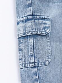 Genkimix Kids Young Boys Casual Sports Cargo Style Denim Jeans 1pc Medium Blue Washed Denim Double Side Large Pockets Elastic Waist Straight Leg Tapered Loose - Light Wash - View 6