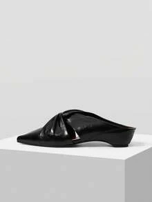 Mnmlis Women's Fashion Commuter Versatile, Wedge Heel Thick Sole Pointed Kink Flower Shoes Fall Shoes - Black - View 5