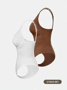 SHAPORA Women's Fashion Minimalist Solid Color Bodysuit 2pcs Set - Multicolor - View 17