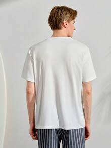 VeloEdit Men's Letter Print Round Neck Short Sleeve Casual Standard T-Shirt - White - View 3