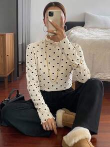 FRIFUL Women's Mesh Sheer High Neck Tee, See-Through Blouse For Summer Long Sleeve Women - Apricot - View 9