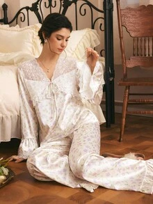 Côtesoire 南法浪漫優雅碎花蕾絲拼接女款睡衣套裝 - 彩色 - 查看 1