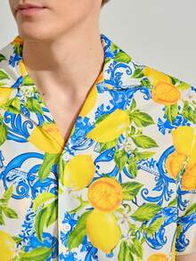 VeloEdit Vacation Style Digital Print Turndown Collar Short Sleeve Button-Down Shirt For Men - Multicolor - View 7