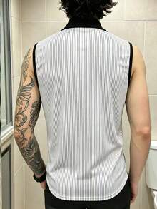 Manfinity Dauomo Men's Striped Colorblock Casual Tank Top - Black and White - View 3