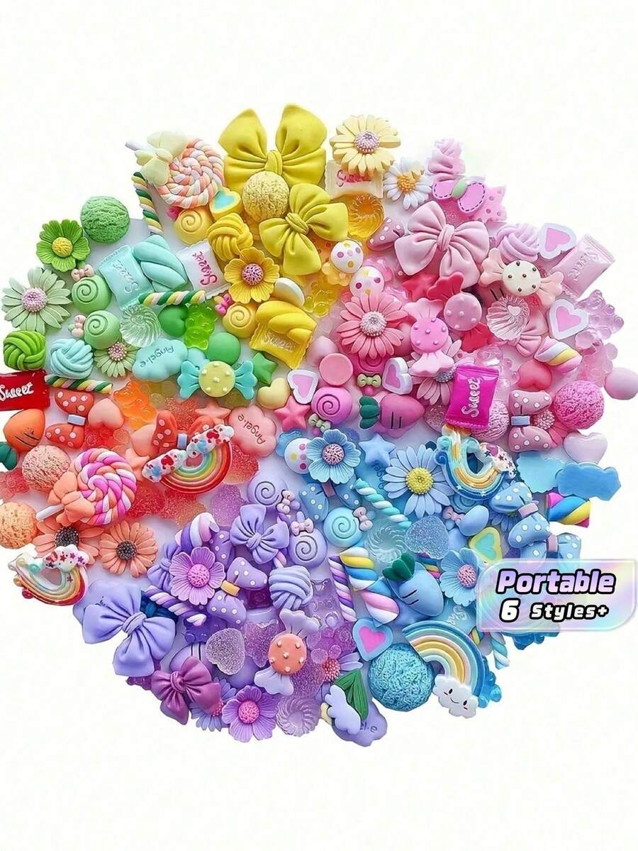 20Pcs Random Mixed Resin Charms Set, Cute Flat Resin Ornaments In Blue Mixed Styles, DIY Handmade Craft Supplies For Phone Case Decor, Scrapbooking & Collage Accessories - Multicolor - View 1