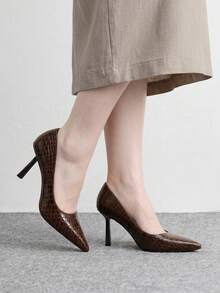 CUCCOO BIZCHIC High Heels Women's New Summer Soft Leather Pointed Thin Heel Low Vamp Commuting Etiquette Professional Shoes - Coffee Brown - View 3