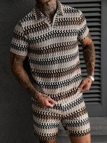 Manfinity Homme 男士条纹短袖 Polo 衫和抽绳腰带短裤套装，男士两件套 - 彩色 - 查看 7