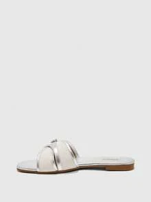 CUCCOO BIZCHIC Women's Fashion Metal Silver Buckle Color Matching Flat Sandals Spring - Metallic silver - View 9
