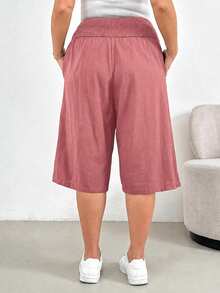 Shapeblank Plus Size Summer Casual Versatile Solid Color Pants Formal Vacation Dusty Pink - Redwood - View 2
