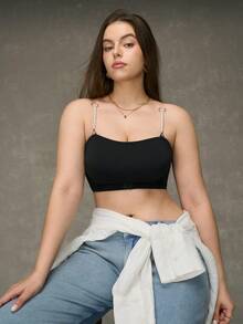 SHEIN Detachable Shoulder Straps Front Closure Wire-Free Design Plus Size Women's Bra - Black - View 6