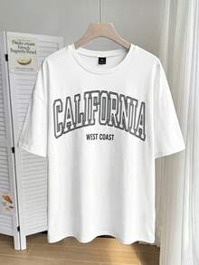 Comfortcana Plus Letter Graphic Drop Shoulder Tee California Plus Size T-Shirt Back-To-School Graduation Green Summer - White - View 7