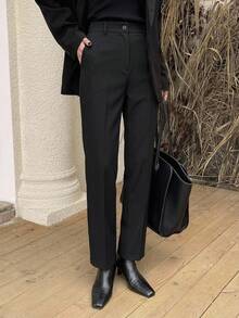 DAZY Casual Business Style Solid Color Straight Leg Pants,Women Dress Pants Low Rise - Black - View 11