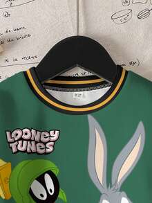 LOONEY TUNES X SHEIN 男嬰拼接撞色卡通印花運動衫 - 白色 - 查看 3