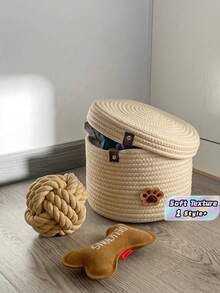 Handmade Apricot Color  Basket, Multifunctional Organizer For Pet Toys & Decorative Accessories, All-Season Dual-Use Set For Home & Pet Supplies - Beige - View 1