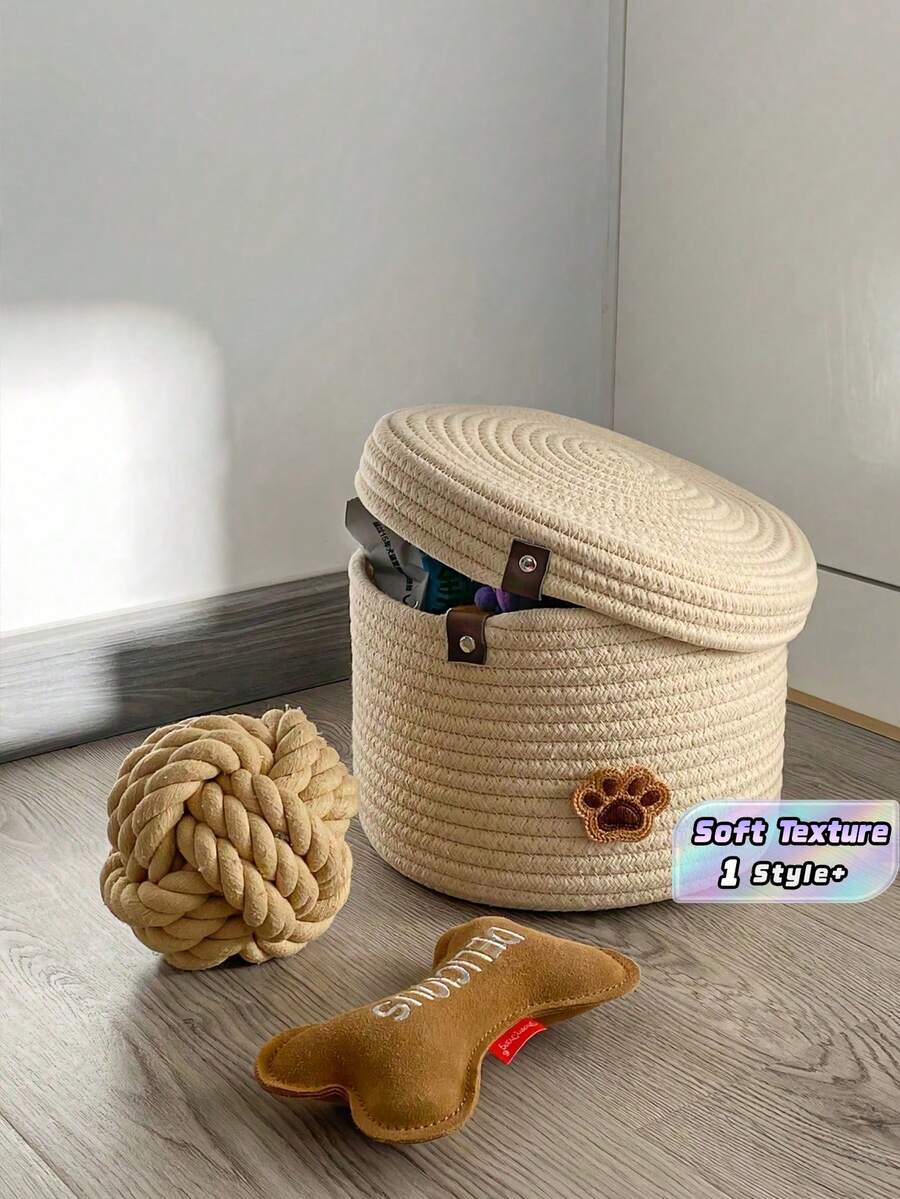 Handmade Apricot Color  Basket, Multifunctional Organizer For Pet Toys & Decorative Accessories, All-Season Dual-Use Set For Home & Pet Supplies - Beige - View 1