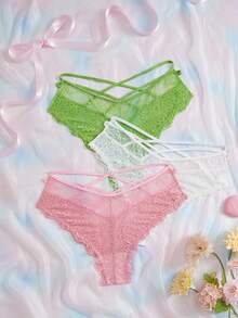 Eraneu Plus Size Lace Panties 3-Piece Set - Multicolor - View 3