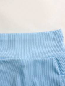 SHEIN Tween Girl Fashion Casual Sports Knit Tracksuit - Blue - View 3