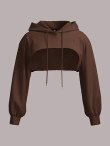 SHEIN EZwear 大尺碼白色針織超短版運動衫 - 巧克力棕 - 查看 3