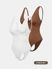SHAPORA Women's Fashion Minimalist Solid Color Bodysuit 2pcs Set - Multicolor - View 15