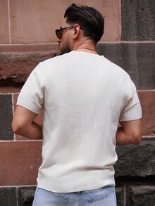 LEOGASHI LEOGASHI Men's Ribbed Crew Neck Short Sleeve Knit Sweater, Spring/Summer - White - View 3