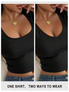 Dazy Plus Solid Color Elastic Fitted Black Cropped Camisole Tank Top, Spring/Summer - Black - View 1