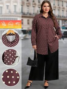SHEIN LUNE 大尺碼休閒 80年代 70年代 優雅 2000年代 90年代 通勤商務工作服 辦公室 婚禮 派對 夜店 正式酒紅印花襯衫 秋季 - 彩色 - 查看 8