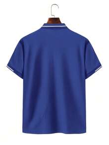 Manfinity Homme Camisa polo de manga corta casual para hombres con bloques de color para viajes y desplazamientos - azul real - Ver 2