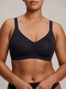 Barelissa 1pc Women Minimalist Comfortable Solid Color Jelly Gel Supportive Non-Removable Cup Wireless Plus Size Bra - Black - View 2