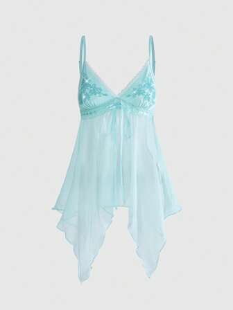 Vintage Damen-Camisole mit Perlenstickerei, Mesh, Fairycore-Stil und asymmetrischem Saum