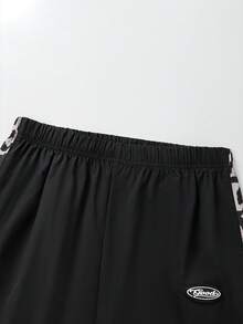SHEIN Sparklyn 青少年街头时尚运动嘻哈撞色宽松大码裤 - 黑色 - 查看 4