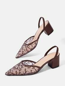 CUCCOO HITCHD New Chinese Style Brown High-Heeled Mullers, Pointed Lace Embroidered Convertible Sandals, Women's Summer Shoes - Brown - View 7