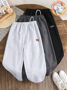 SHEIN 兒童 3 件組青少年男孩休閒字母印花運動長褲套裝 時尚慢跑褲 Joggers 運動褲組合包 - 彩色 - 查看 2