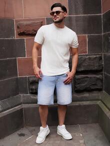 LEOGASHI LEOGASHI Men's Ribbed Crew Neck Short Sleeve Knit Sweater, Spring/Summer - White - View 4