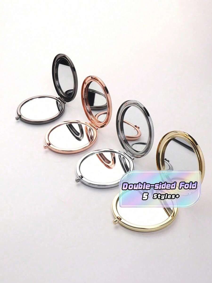 1Pc Metal Double-Sided Compact Folding Makeup Mirror, Portable Handheld High Definition Cosmetic Mirror, Metal Frame With Polished Surface, One Side Magnifying, Ideal For Pocket, Wallet, Perfect Gift, Party Favor, Makeup Mirror,Giveaways,Travel,Cheap Stuff,Travel Essential Mother's Day Gift - Multicolor - View 1