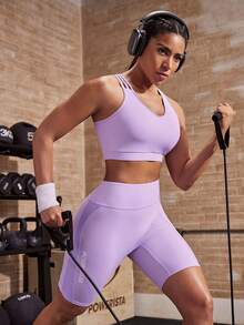 Powerista 女款淺紫色不對稱背帶中強度支撐運動內衣 - 紫色 - 查看 8