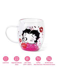 Betty Boop x SHEIN 1個 8.8oz/260ml 卡通圖案硼矽酸鹽雙層玻璃馬克杯，咖啡杯，耐冷耐熱，適用於牛奶、果汁、咖啡、氣泡水等，俏皮、唇印、亮面，禮物靈感，派對，節日，情人節 - 夾層玫紅 - 查看 3