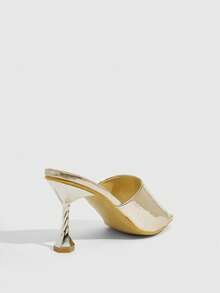 CUCCOO SZL Fashion Gold Square Toe High Heels Mullers Women's Slippers Lace-Up Metal Stiletto Sandals Summer Party Women's Heels - Gold - View 3