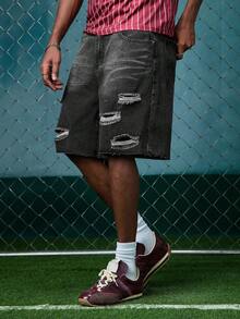 EVRINFINITE Men's Casual Washed Ripped Loose Fit Distressed Gray Denim Shorts For Husband, Boyfriend Gifts Work Going Out Urban Vacation  Jorts Men - Dark Grey - View 9
