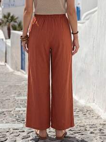 Faunlyn Women's Casual Alternative Versatile Solid Color Long Pants For Vacation Vacation Burning Orange Summer Cotton Trousers Women Summer Trousers - Burnt Orange - View 2
