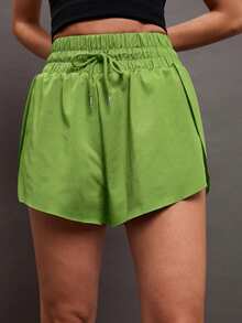 Activina Women's Solid Color Drawstring Waist Pickleball Tennis Shorts All Season Ralphlauren Old Money For Daily Casual Wear Running Casual Youthful - Green - View 4