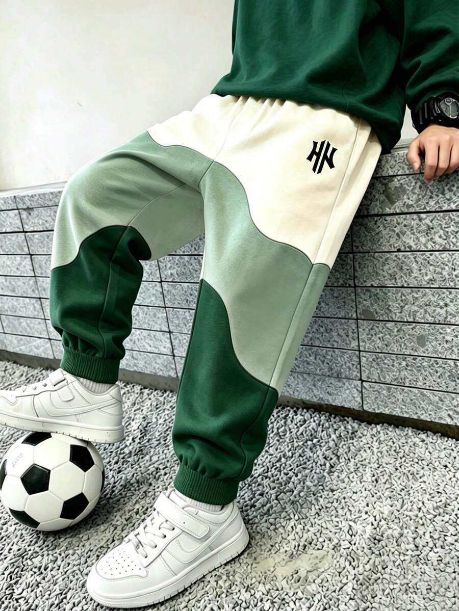 Young Boy Comfortable Fun Sports Long Pants, Color Block Design, Suitable For Autumn/Winter/Spring, Easy And Comfortable, Autumn/Winter Must-Wear, Back To School, Party, Suitable For Outdoor Picnic, Street Photography, Campus, Holiday, Gift Use - Multicolor - View 1